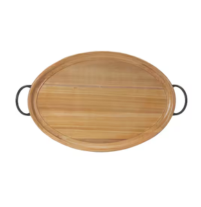 Plateau de service en bois d'acacia manche en acier inoxydable plateau de service de vaisselle de qualité supérieure plateau en bois - Product Image 4
