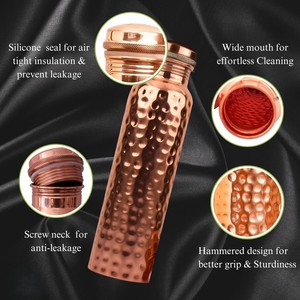 กระติกน้ำทองแดงตีลายพรีเมียม สำหรับดื่ม ขนาด 950 มล. ขวดเครื่องดื่มแก้ว - Product Image 2