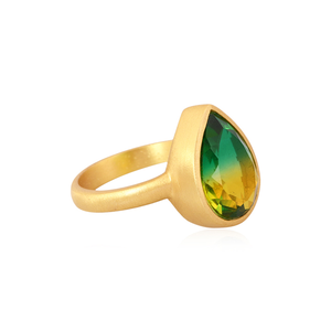 แหวนทองเหลืองชุบทอง22K สำหรับผู้หญิงแหวนควอทซ์คู่ไดออปไซด์ชุบทอง - Product Image 3