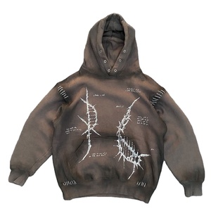 OEM Hoodie imprimé streetwear unique, motif DNA, effet délavé soleil, design à trous en acier, vente en gros, personnalisation en vrac 2026 - Product Image 1