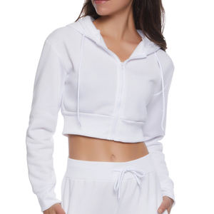 Élégant 2 pièces femmes Biker Shorts ensembles manches longues Logo personnalisé 100% coton décontracté pour salon porter Jogger haut court pour l'hiver - Product Image 4