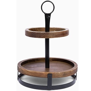 Soporte para Tartas de 2 Niveles de Madera y Metal, Soporte para Cupcakes, Plato para Servir Pasteles y Galletas para Fiestas de Cumpleaños, Forma Redonda, Soportes para Tartas Naturales - Product Image 5