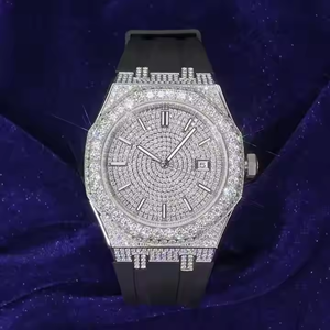 Montre à bande glacée de luxe pour hommes Mouvement Quarts Acier inoxydable Moissanite Diamant Cadran en verre Édition limitée-Luxe à la mode - Product Image 5