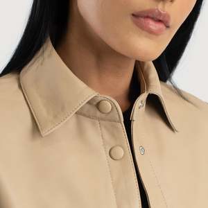 Zenith <b>Lightweight</b> Beige Leather Bomber <b>Jacket</b> for Ladies Satin Fabric Linen Lining for Autumn Spring Season Customizable Logo - Product Image 6