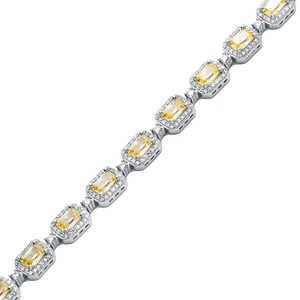 Rectangle Shape Citrine CZ Design Shiny Tennis <b>Bracelet</b> for <b>Women</b> Wholesale 925 <b>Sterling</b> <b>Silver</b> Jewelry - Product Image 3