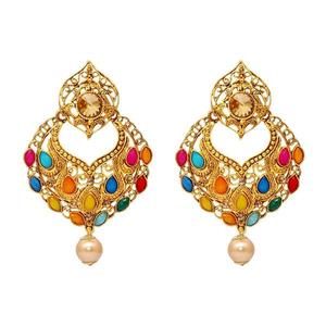 Kriaa <b>Fine</b> <b>Stud</b> <b>Earrings</b> Gold Plated with Austrian Stone Kundan Navrang Dangler 1309802 Model - Product Image 1