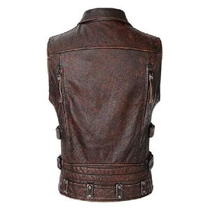 2025 nuevo estilo de hombre Vintage cuero de vaca marrón Biker Chaleco de alta calidad hecho a medida sin mangas motocicleta cuero ropa exterior invierno - Product Image 5