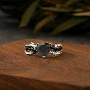 Bague de promesse Jeulia Twist en forme de cœur noir, argent sterling plaqué rhodium, bijoux fins - Product Image 4