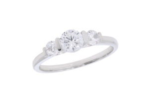 Frosty Moissanite Fire 0.90Ct Round Moissanite 3 Stone Anillo de compromiso en oro blanco de 14K Venta al por mayor - Product Image 2