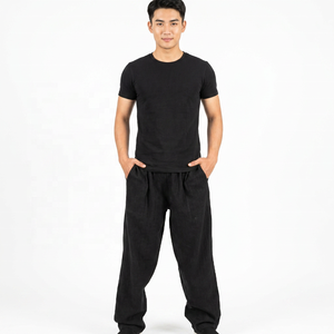 Pantalon Harem Noir pour Homme, Taille Élastique, Poches Latérales, Tricoté, Mi-Épais, Décontracté - Product Image 5
