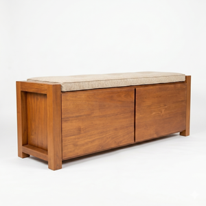 Luxurious Solid Teak Wood End Of Bed <b>Bench</b> With Upholstered <b>Cushion</b> Double Storage Drawers Modern Bedroom Furniture Best Quality - Product Image 2