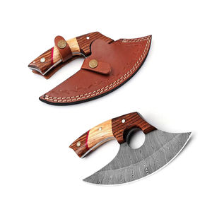 Couteau de chef Ulu traditionnel fait à la main du Pakistan, lame en acier Damas, écologique et durable, pour droitiers - Product Image 6