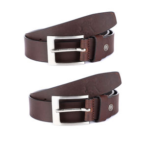Ceinture décontractée pour homme en cuir véritable avec boucle à ardillon en laiton, légère et durable, motif uni, longueur et largeur personnalisables - Product Image 1