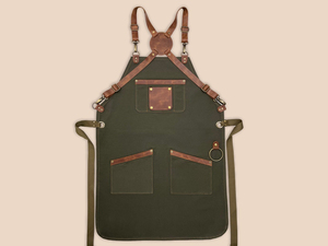 Delantal, materiales de alta calidad, correa de cuero con herrajes de latón macizo, lona de algodón con bolsillos y anillo de toalla, - Product Image 6