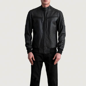 Chaqueta de Cuero con Revestimiento de Corte Urbano para Hombre, con Cuello Alto, Estilo Clásico de Motociclista, Ecológica y Moderna - Product Image 1