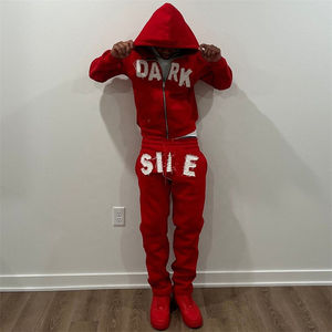 Ensemble survêtement unisexe de haute qualité avec appliques évasées personnalisées, sweat-shirts et pantalons de survêtement, fermeture éclair intégrale, ensemble de jogging pour homme avec patchwork délavé - Product Image 6