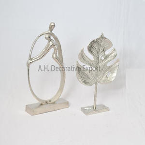 Escultura de aluminio de nuevo diseño, escultura de hoja de Acabado plateado con Base de mármol para escultura de centro de mesa - Product Image 5