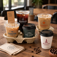 Plateau porte-gobelets jetable en pulpe de papier écologique AT PACK avec logo personnalisé pour 2 gobelets, idéal pour les boissons à emporter