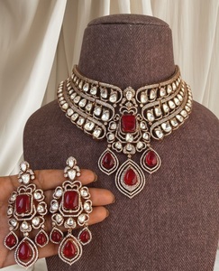 Beautiful High Quality Designer <b>Gold</b> Plated Moissanite Look <b>Necklace</b> <b>Set</b> With <b>Earrings</b> Women Traditional Wedding Wear Collection - Product Image 2