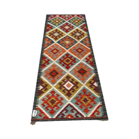 Böhmischer Kelim Hochwertiger Vintage Mehrfarbiger Handgewebter Baumwollteppich für Hochzeiten, Events, Flure, Bestickter Teppich PET