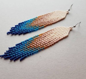 Navy <b>Blue</b> Beaded <b>Earrings</b> Bohemian Seed Bead <b>Earrings</b> Beige Chandelier <b>Earrings</b> Quality Emerald Green Beaded Tassel <b>Earrings</b> - Product Image 1
