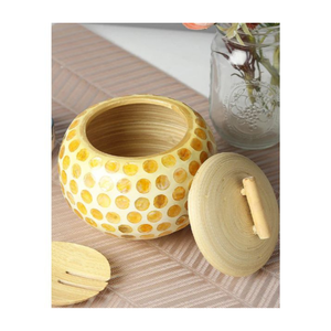 Pot en bambou, bambou tressé, décoration de thé avec incrustation de coquille d'œuf et de nacre pour le stockage de bonbons et d'aliments secs avec couvercle, décoration de la maison - Product Image 4