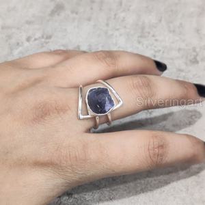 Bague pour femme en argent sterling 925 avec pierre brute naturelle Tanzanite, pierre de naissance de décembre, double bande, idéale pour Noël - Product Image 3