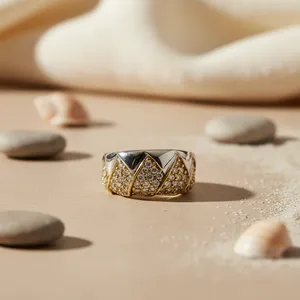 "Women's Luxury Rhodium Plated 14k <b>Gold</b> <b>Cocktail</b> Ring with Cut Diamonds" - Product Image 1