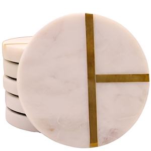 Dessous de verre modernes en pierre de marbre personnalisés Luxe naturel carré rond hexagone Vente en gros Tapis et serviettes pour boissons - Product Image 1