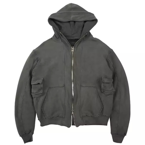Sweat à capuche unisexe personnalisé en coton lourd à épaules tombantes, vintage, délavé, pour homme, 500 g/m², coupe ample, fermeture éclair, coupe courte, double processus Impex - Product Image 4