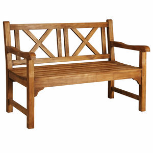 Banc de jardin en teck massif de haute qualité, série Bisoepo, traditionnel, écologique, durable, pour ferme, villa, patio, avec accoudoirs et dossier croisé - Product Image 1