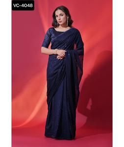 Sari de desgaste de boda pesado de alta calidad para mujer, Sari de desgaste de fiesta con venta al por mayor y precio de fabricación, precio barato, Georgette Sari - Product Image 1