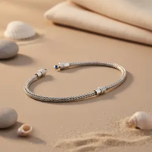 Bracelet de cheville tressé en argent 925 pour femme avec diamant, plaqué or 14K 18K et perles – Bijoux plaqués or pour usage quotidien - Product Image 1