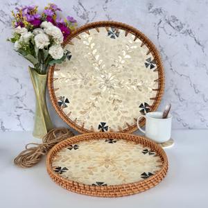 Plateau de rangement en rotin vadrouille prix de gros capiz coquille incrustation plateaux cuisine table à manger organisation - Product Image 2