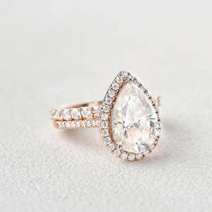 ชุดแหวนเพชรโมอิสสีเงิน925วินเทจฮาโลแพร์แบบไม่มีสีสำหรับผู้หญิง - Product Image 1