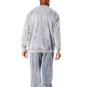 Sweatshirts délavés à l'acide pour hommes sur mesure 100% coton éponge française Blank Plain Streetwear O-Neck Sweatshirts à épaules tombantes pour hommes - Product Image 2
