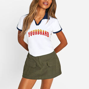 Custom made v-neck Polo Shirts for women 100% Cotton 230 GSM Custom printed logo Lightweight Women Clothing Polo Golf t Shirts - Product Image 1