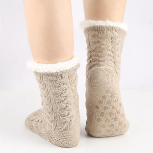 Winter warm fluffy lined knitted home <b>slippers</b> socks anti slip <b>cozy</b> indoor sleeping socks for women - Product Image 1