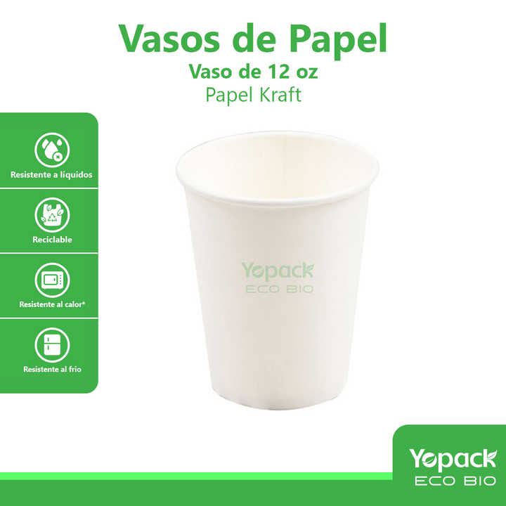 Vaso blanco calibre 90 de 12 oz, ecologico y resistente al calor, paquete de 1000 unidades, Envios desde Mexico