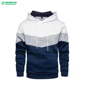 Sweat à capuche thermique d'hiver 100% coton 350 g/m² en molleton/éponge française pour homme, design patchwork color block, coupe classique - Product Image 2