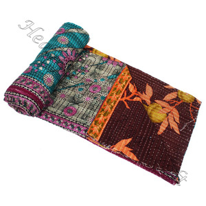 Kantha <b>Quilt</b> Gudari GD1029 Kantha <b>Quilt</b> Gudari Indian Reversible Hand Stitched Heavy <b>Throw</b> Old Sari Blanket Patch Work Heavy - Product Image 1