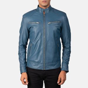 Veste de motard à col montant bleue personnalisée pour hommes Fabrication professionnelle Techniques teintes unies pour la saison d'hiver - Product Image 1