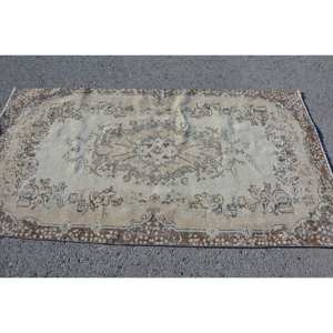 Tapis Vintage Turc Beige Marron 3.6 X 6.7ft Laine Écologique Traditionnel Grande Surface Abstraite Patchwork Rectangle Design Latex - Product Image 3