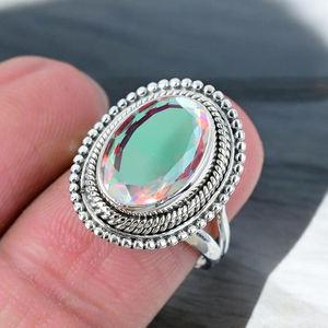 Bague en quartz Aura Ange de créateur, argent sterling 925, forme ovale 10x14mm, bijou bohème, pierre précieuse, pour femmes, anniversaires - Product Image 6