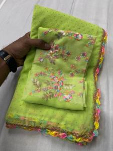 Evergreen Design tenue attrayante à la mode Georgette Saree avec multi-broderie travail femme fabrication de mode de l'Inde - Product Image 2