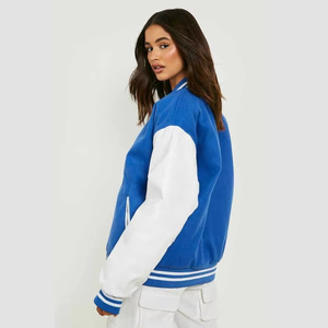 Blouson universitaire bleu blanc personnalisé blouson bombardier de baseball pour femmes streetwear uniforme universitaire à la mode vêtements d'extérieur vente en gros d'équipement d'origine - Product Image 3