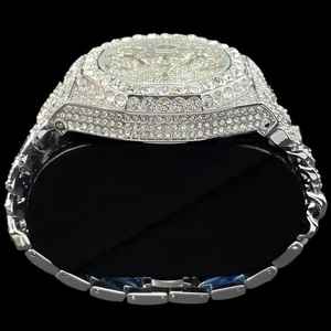 Elegante reloj de cuarzo con diamantes de laboratorio para hombre, lujo, helado, brillante, 925, banda plateada, esfera analógica, cristal, estilo Hip Hop antiguo, encanto - Product Image 3