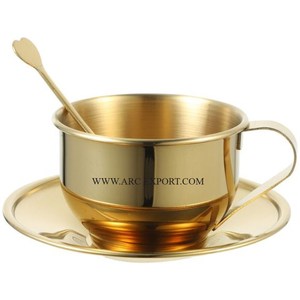 Taza de té y platillos de latón macizo dorado pulido, último diseño, regalos de fiesta de cumpleaños de tamaño mediano, tazas y platillos de té - Product Image 1