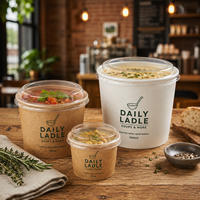 Bol en kraft blanc personnalisé AT PACK de 500 ml et 1000 ml pour la soupe, la salade, les plats à emporter, emballage alimentaire