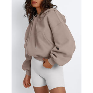 Logotipo personalizado al por mayor de las mujeres de algodón de lana liso deportes Crop Drop hombro Sudadera con capucha para las mujeres entrenamiento Sudadera con capucha - Product Image 3